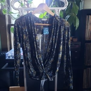 Free People deep v-neck faux wrap bodysuit